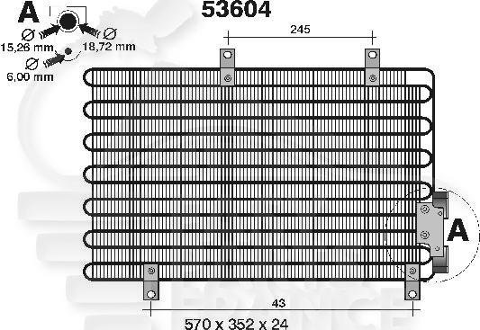 CONDENSEUR DE CLIM TT TYPES sauf 1.9 TD 570 x 350 x 24 Pour ALFA ROMEO 146 - AA023 02/99→