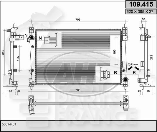 RADIA 1.6 JTDM +/- CLIM 620 X 440 X 27 Pour ALFA ROMEO GIULIETTA - AA101 10/13→03/16