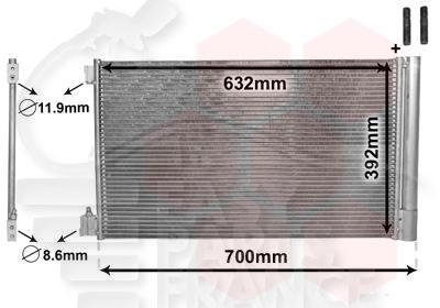 CONDENSEUR TT TYPES S/SUPPORT 632 X 392 X 12 Pour OPEL INSIGNIA - OP090 04/08→10/13