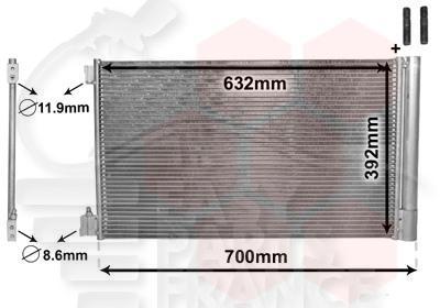 CONDENSEUR TT TYPES S/SUPPORT 632 X 392 X 12 Pour OPEL INSIGNIA - OP090 01/09→12/13