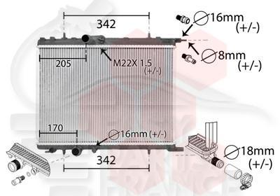 RADIA TT TYPES +/- CLIM 380 X 556 X 26 Pour PEUGEOT PARTNER - PG211 01/03→03/08