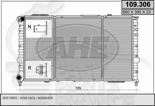 RADIA 2.0 I 16 V 08/00→ 2.5 - 3.0 I V 6 + CLIM 658 X 394 X 34 Pour ALFA ROMEO 166 - AA080 01/98→12/03