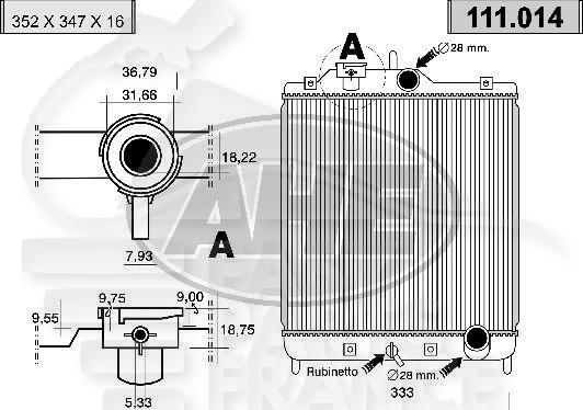 RADIA TT TYPES sauf 1.6 V BV MECA +/- CLIM 350 X 350 X 16 Pour HONDA CIVIC 5 PTES - HD036 11/95→10/98
