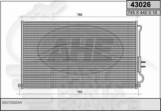 CONDENSEUR DE CLIM 2.5 TD 745 x 440 x 16 Pour CHRYSLER VOYAGER - CR023 03/04→