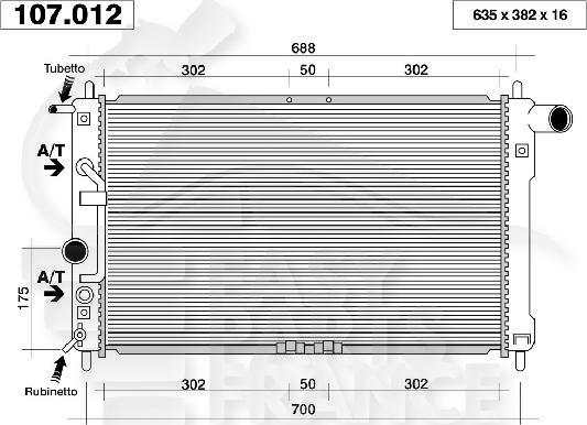 RADIA 1.4 - 1.5 - 1.6 MPI-SX BA +/- CLIM 635 x 380 x 16 Pour DAEWOO LANOS - DA020 07/97→06/00