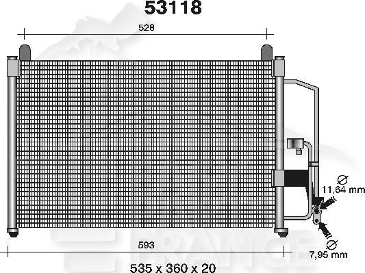 CONDENSEUR TT TYPES 540 x 365 x 22 Pour DAEWOO LANOS - DA021 07/00→