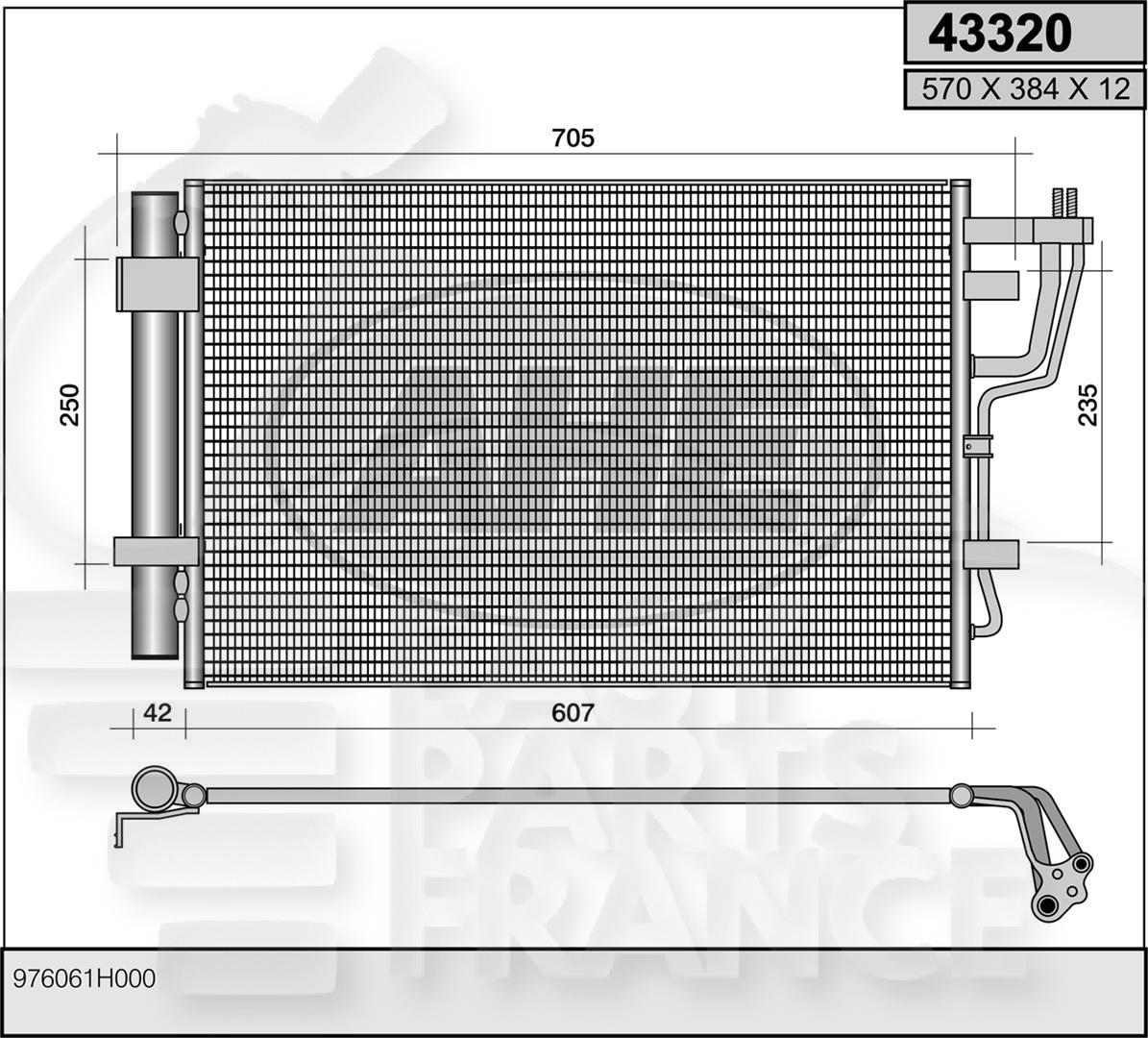 CONDENSEUR ESS TT TYPES 570 x 384 x 12 Pour KIA CEE'D - KI030 11/06→07/09