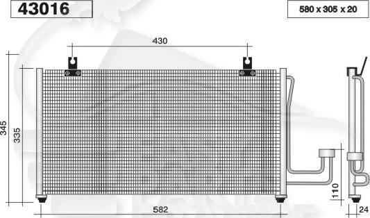 CONDENSEUR POUR KIA SEPHIA 1.5 I 580 x 305 x 20 10/98→03/01 Pour KIA SEPHIA - KI081 11/98→03/01